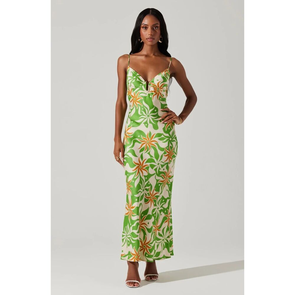 Astr‎ the Label Lysandra Dress Green Mustard Print | Size XS